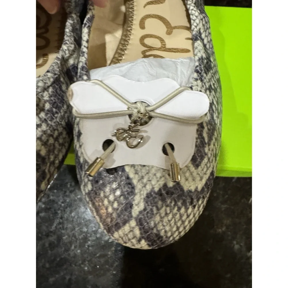 Sam Edelman Felicia Roccia Leather Snakeskin Ballet Flats Women's Size 6.5 Bow
